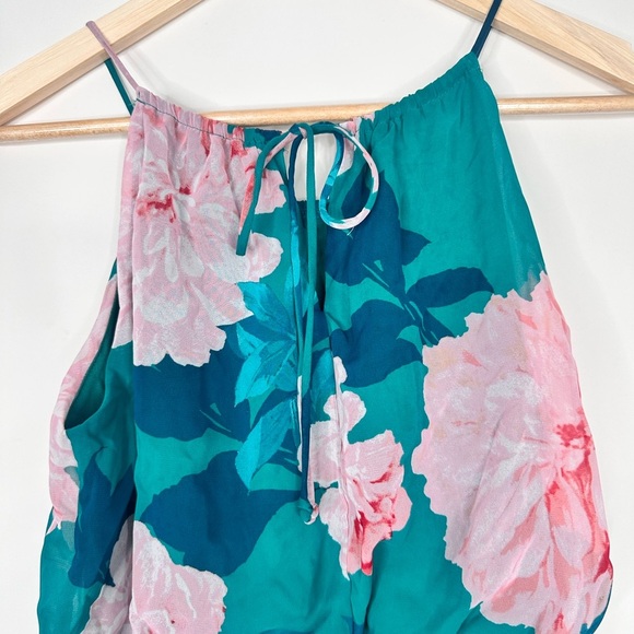 Sweet Storm Green/Pink flower print lined to knee dress drawstring size Med - Picture 6 of 11